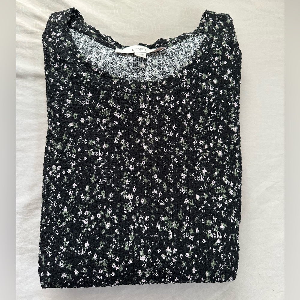 LOFT Floral Shirred Puff Long Sleeve Top